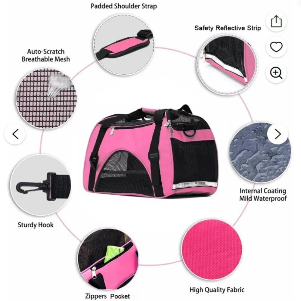 😻 🐶 🐾 💞 Pink & Black Comfort Pet Carrier - Small Dog/Cat Travel Tote Bag